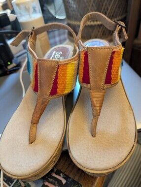 Sbicca USA Hand Made Rainbow Wedge Leather Sandals Sz 7m